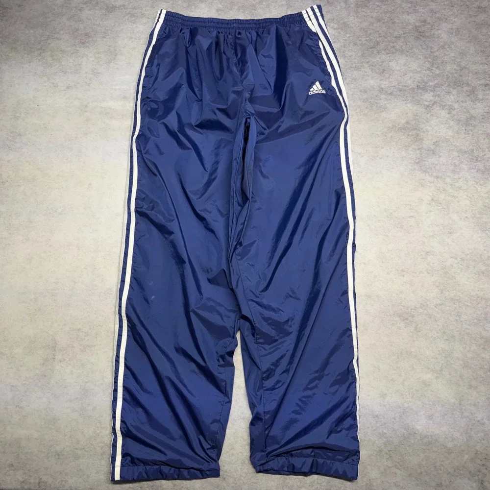 VTG Adidas Team Snap Away Mens 2XL Blue Three Stripe Tear Away Track Pants